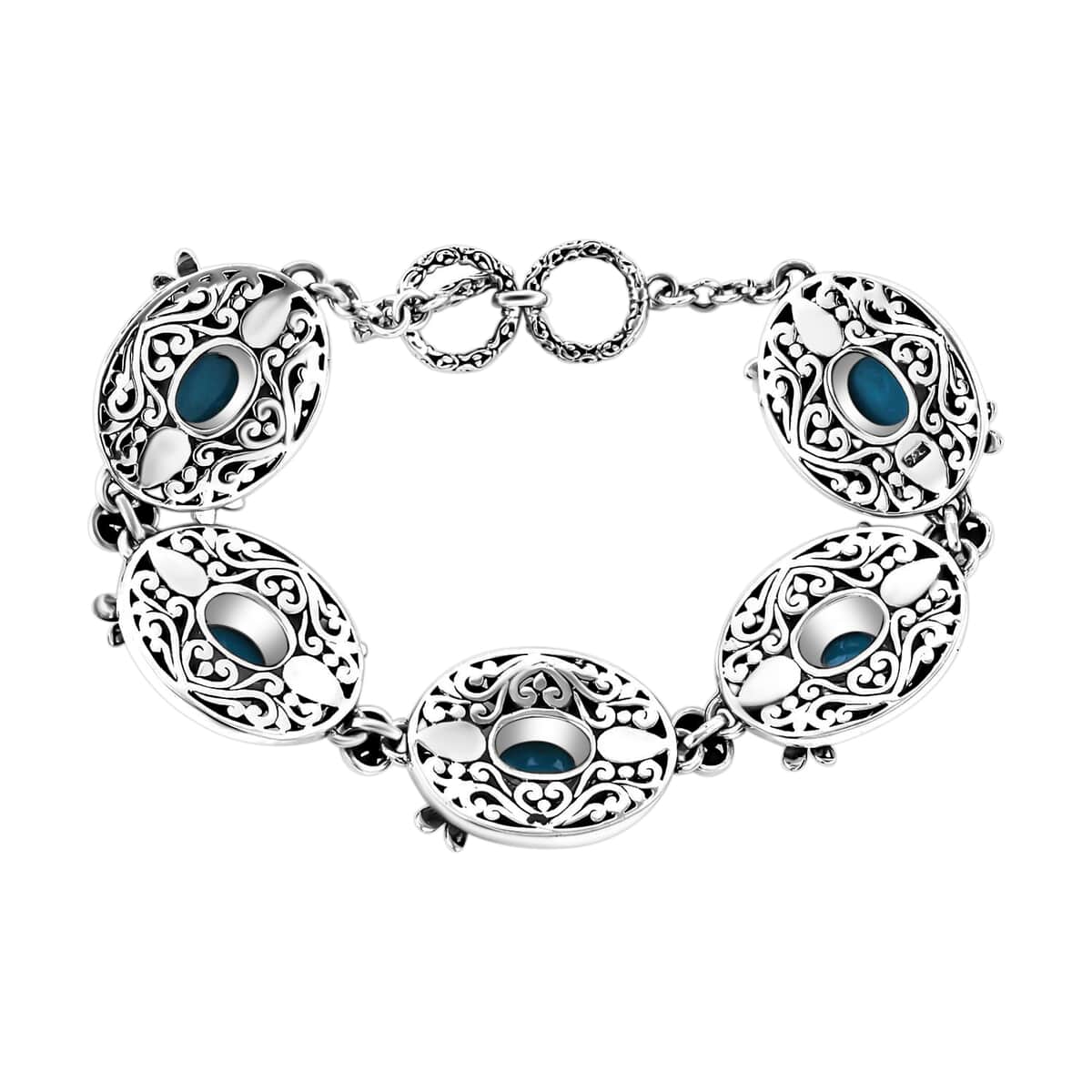 Bali Legacy Sleeping Beauty Turquoise Dragonfly Toggle Clasp Bracelet in Sterling Silver (7.50 In) 5.50 ctw image number 2