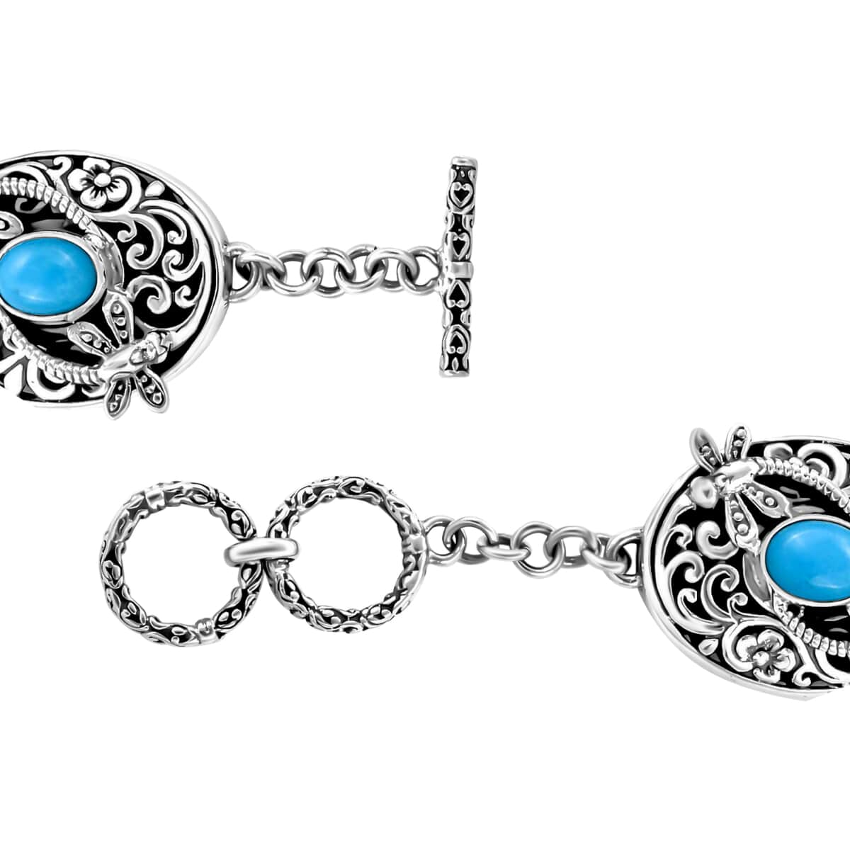 Bali Legacy Sleeping Beauty Turquoise Dragonfly Toggle Clasp Bracelet in Sterling Silver (7.50 In) 5.50 ctw image number 3