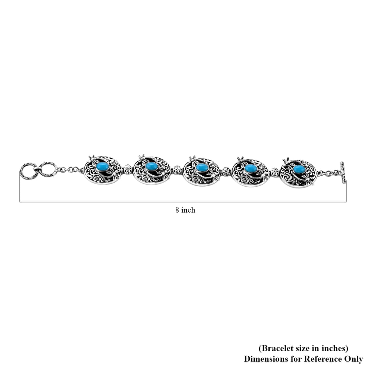 Bali Legacy Sleeping Beauty Turquoise Dragonfly Toggle Clasp Bracelet in Sterling Silver (7.50 In) 5.50 ctw image number 4