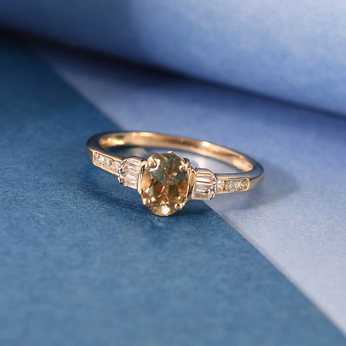 Luxoro 10K Yellow Gold Premium Turkizite and Diamond Ring (Size 9.0) 1.00 ctw image number 1
