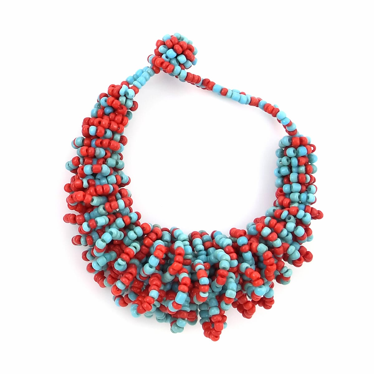 Red and Blue Seed Beaded Necklace (18 Inches) and Carpet Stretch Bracelet in Stainless Steel image number 5