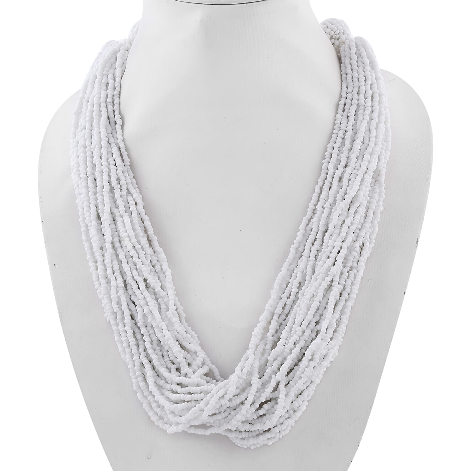 White Glass Seed Beads Necklace (Approx 22 Inches)