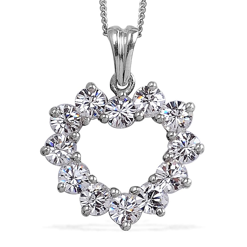 J Francis - Crystal Pendant Necklace 20 Inches in Platinum Over Sterling Silver