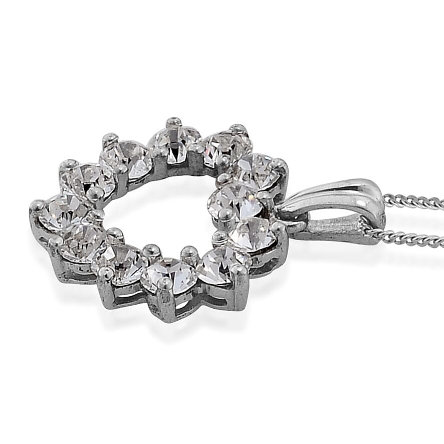 J Francis - Crystal Pendant Necklace 20 Inches in Platinum Over Sterling Silver