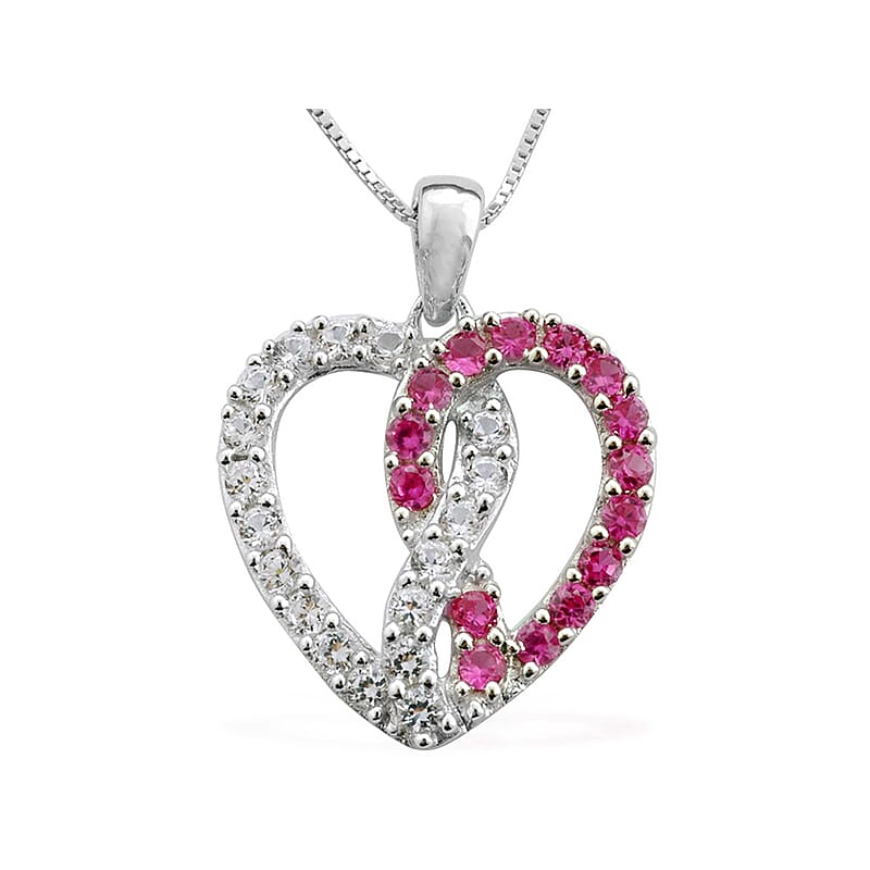 Lab Created White Sapphire and Lab Created Pink Sapphire Pendant Necklace in Sterling Silver