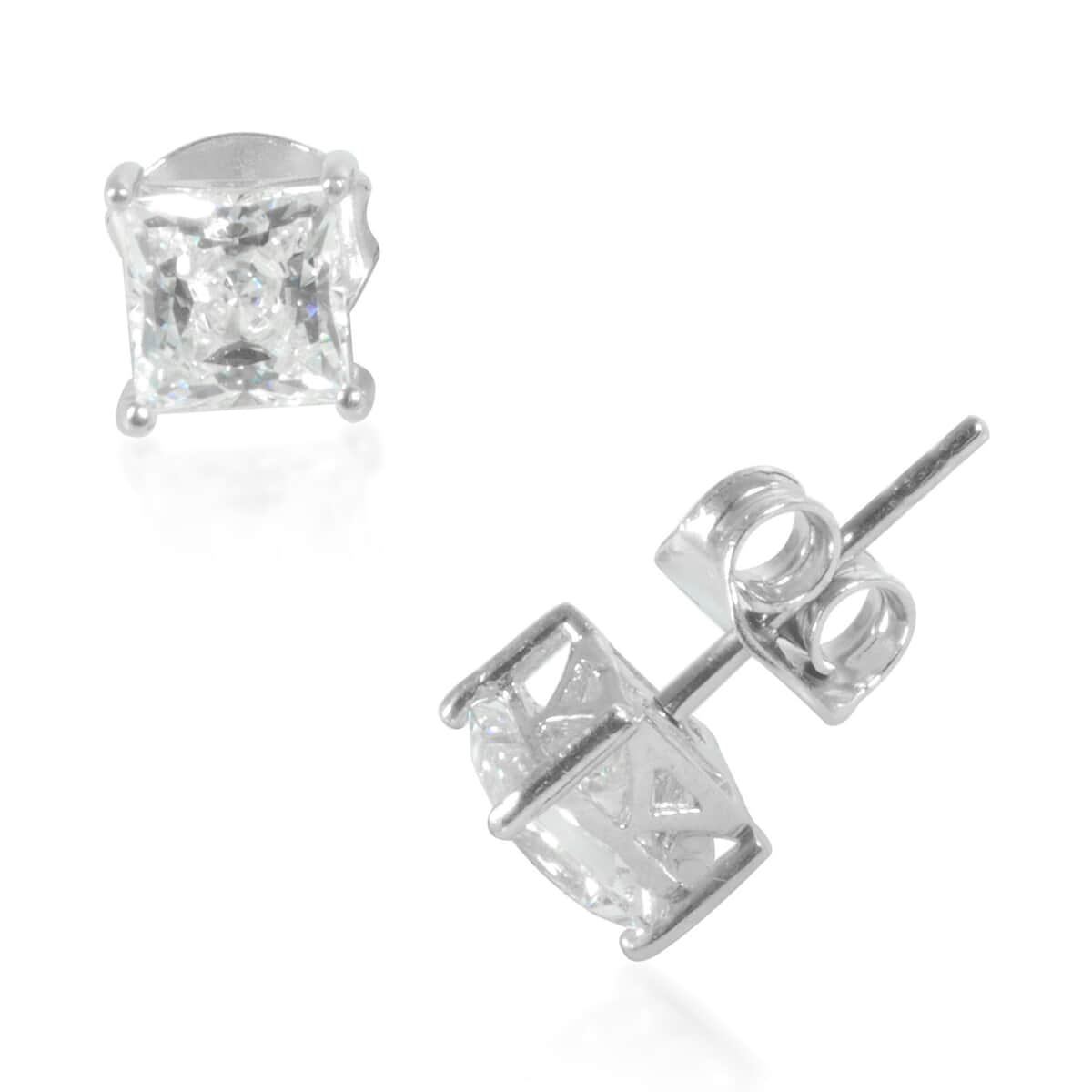 Made with Finest CZ Stud Earrings in Platinum Over Sterling Silver 2.00 ctw image number 0