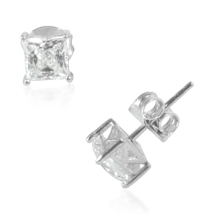 Made with Finest CZ Stud Earrings in Platinum Over Sterling Silver 2.00 ctw