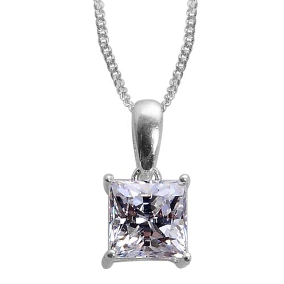 J Francis  Made with Finest CZ Solitaire Pendant Necklace 20 Inches in Platinum Over Sterling Silver 2.40 ctw image number 0